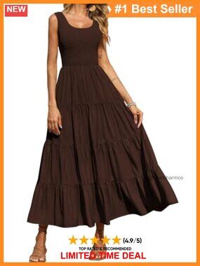 Sleeveless Smocked Tank Maxi Sundress with Pockets Tiered A-Line